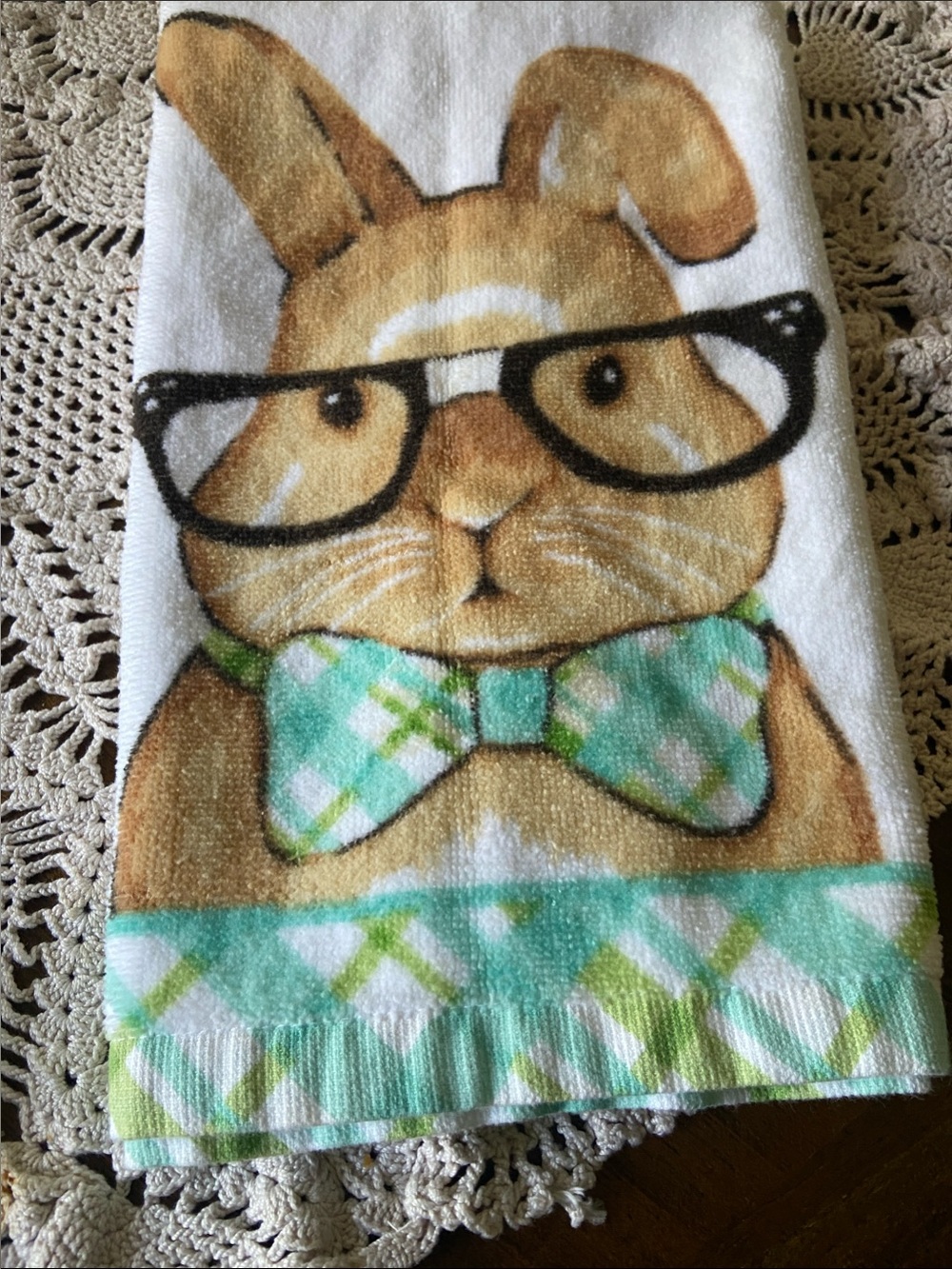Ritz Cute Bunny Bow-Tie Kitchen Towel - White and Green